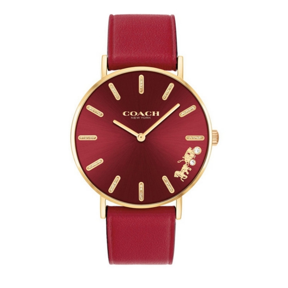 Coach New In Box Signature Rose Red Leather Water Resistant Watch 36mm - Picture 2 of 3